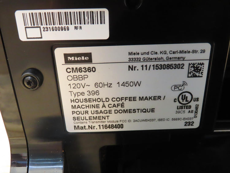 Miele Milk Perfection 10" Venturi Technology Smart Coffee Machine CM6360OBBP