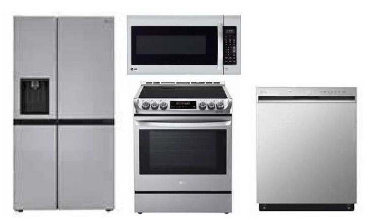 LG Full Stainless Kitchen: LRSXS2706S & LSE4611ST & LDFN3432T & LMV2031ST
