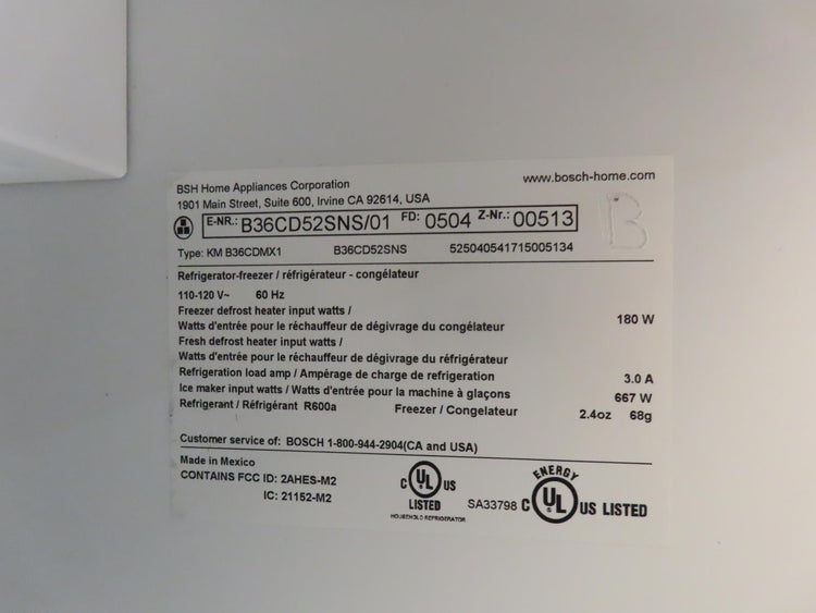 Bosch 500 Series B36CD52SNS 36" Freestanding French Door Smart Refrigerator IMGS