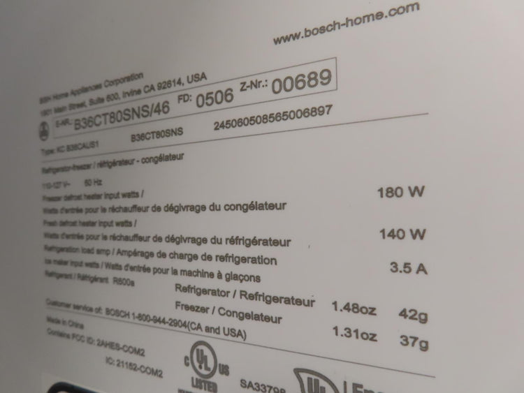 Bosch 800 Series B36CT80SNS 36 Inch Smart Counter Depth French Door Refrigerator