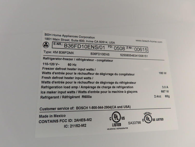 Bosch 100 Series B36FD10ENS 36" Freestanding French Door Smart Refrigerator