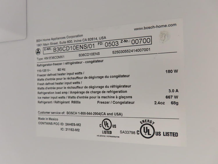 Bosch 100 Series B36CD10ENS 36" Freestanding French Door Smart Refrigerator - Alabama Appliance