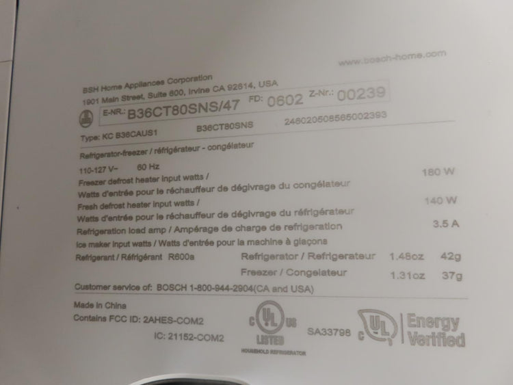 Bosch 800 Series B36CT80SNS 36" Smart Counter Depth French Door Refrigerator IMG