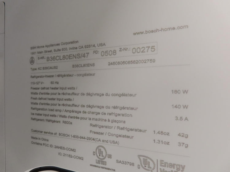 Bosch 800 Series B36CL80ENS 36" Counter Depth French Door Smart Refrigerator