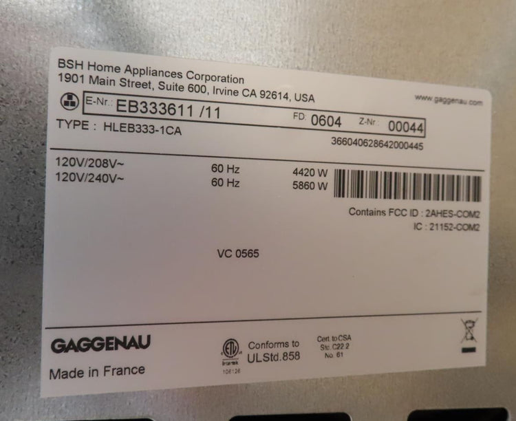 Gaggenau EB333611 36" Stainless Smart WiFi 3.6 Cu.Ft Electric Wall Oven