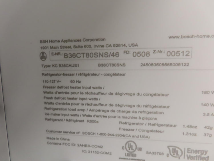 Bosch 800 Series B36CT80SNS 36" Smart Counter Depth French Door Refrigerator IMG