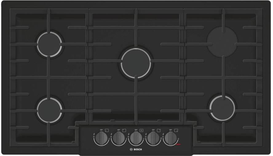 Bosch 800 Series 36 Inch Black Red LED 5 Sealed Burners Gas Cooktop NGM8646UC