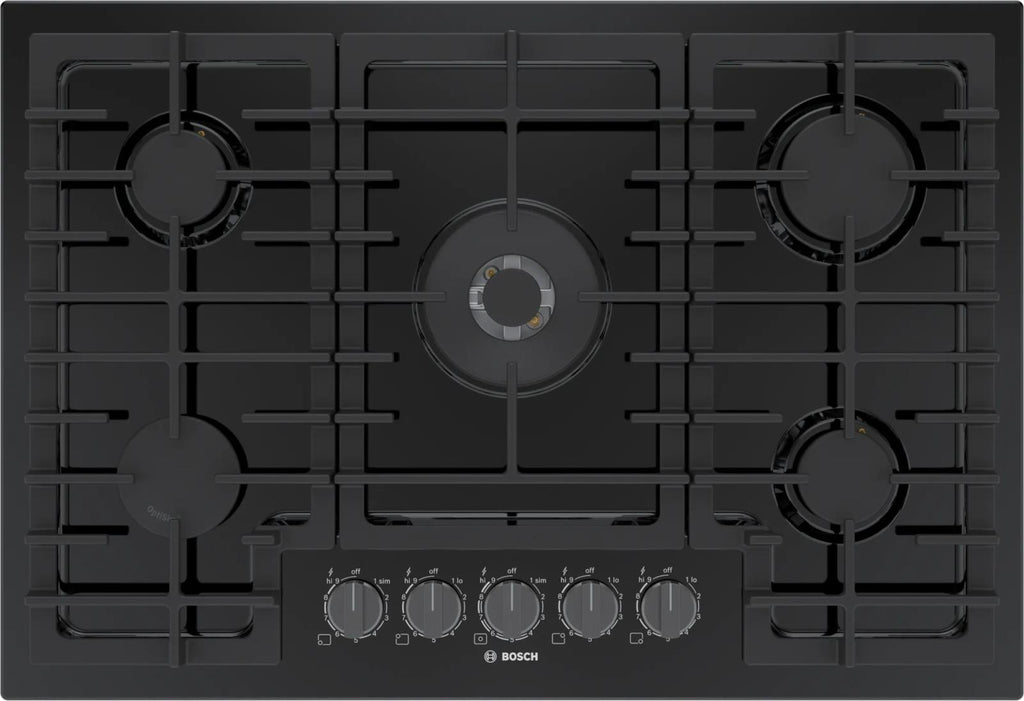 Bosch 800 Series 30" Black Gas Cooktop with 5 Sealed Burners NGM8048UC