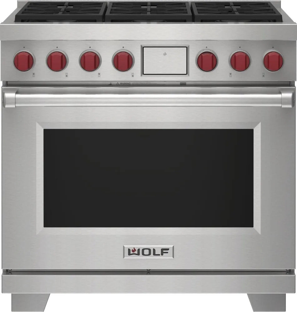 NIB Wolf M Series DF36650SPLP 36" Stainless Freestanding Dual-Fuel Smart Range - Alabama Appliance