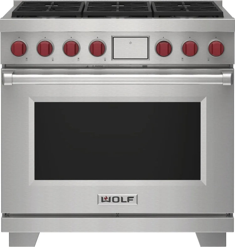 NIB Wolf M Series DF36650SPLP 36" Stainless Freestanding Dual-Fuel Smart Range - Alabama Appliance