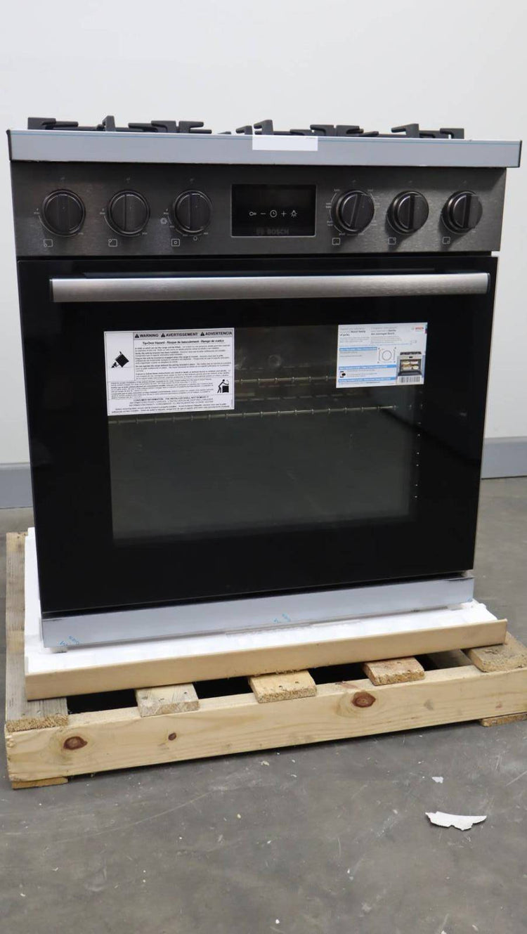 Bosch 800 Series 30" BLK Stainless 5 Sealed Burners Dual Fuel Range HDS8045U