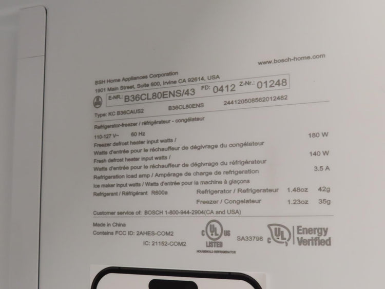 Bosch 800 Series B36CL80ENS 36" Counter Door French Door Refrigerator