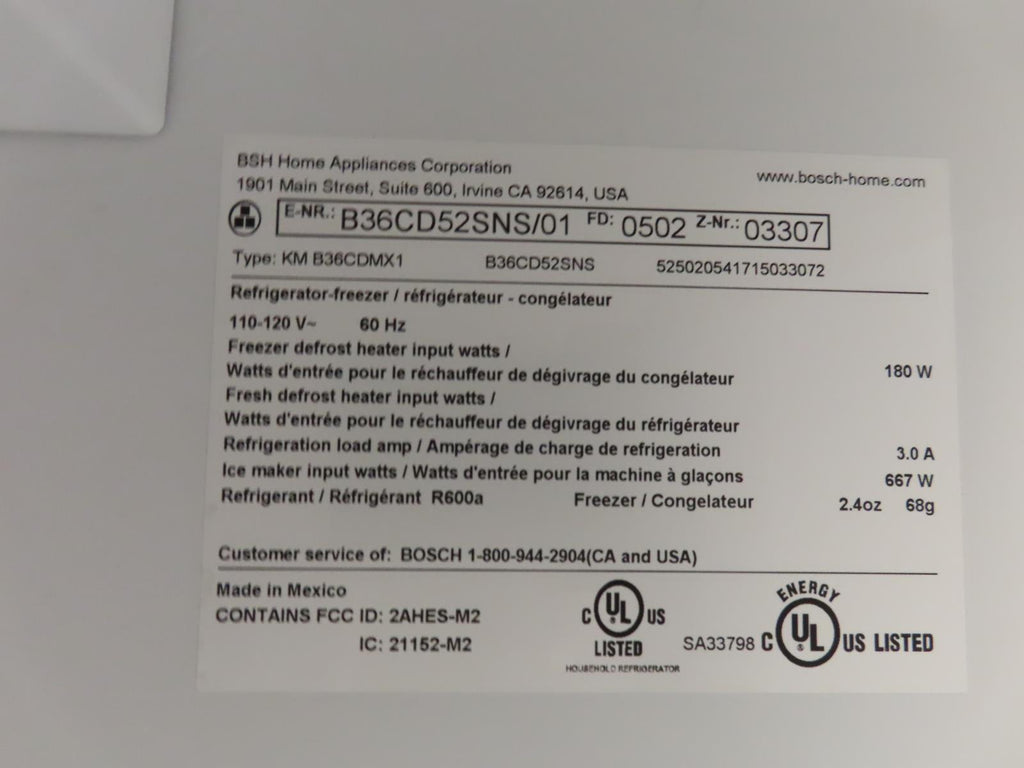 Bosch 500 Series B36CD52SNS 36" Freestanding French Door Smart Refrigerator Pics