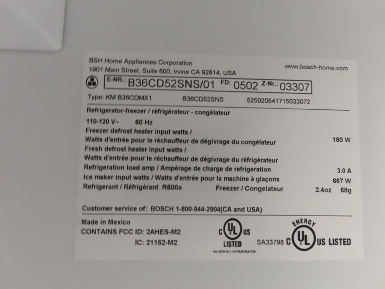 Bosch 500 Series B36CD52SNS 36" Freestanding French Door Smart Refrigerator Pics
