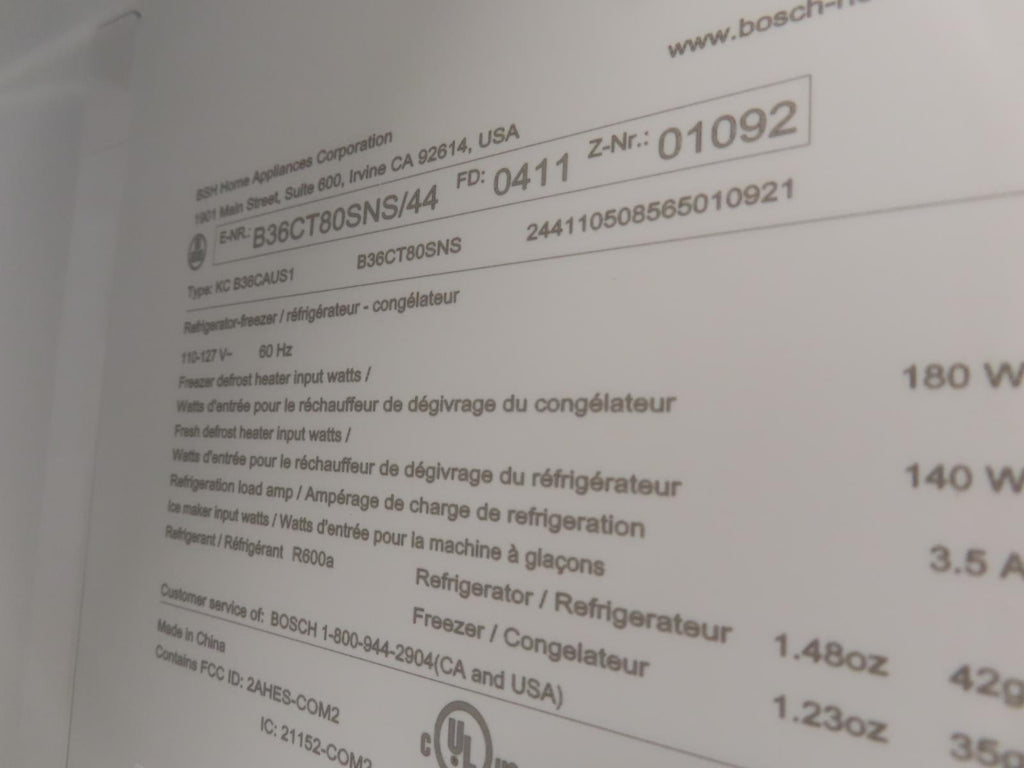 Bosch 800 Series B36CT80SNS 36 Inch Smart Counter Depth French Door Refrigerator