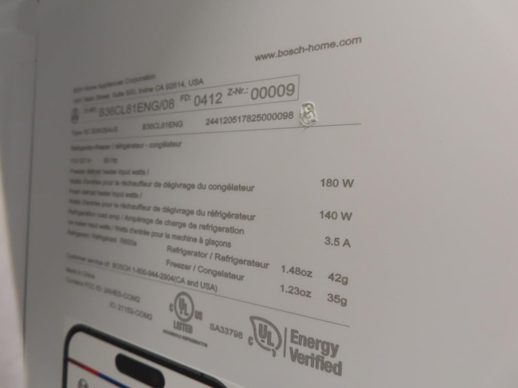 Bosch 800 Series B36CL81ENG 36" Freestanding French Door Smart Refrigerator