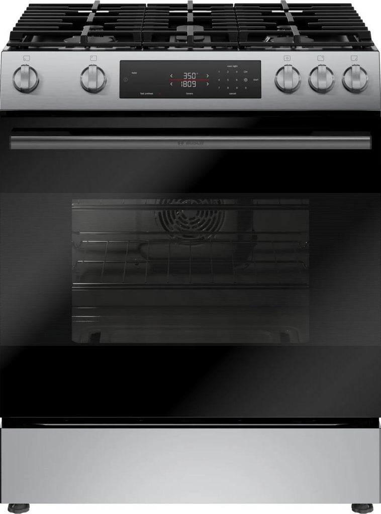 Bosch 100 Series 30" Slide-In Gas Range 5 Sealed Burners 5.8 ft. Cap. HGF1050MUC (PRICE) - Alabama Appliance