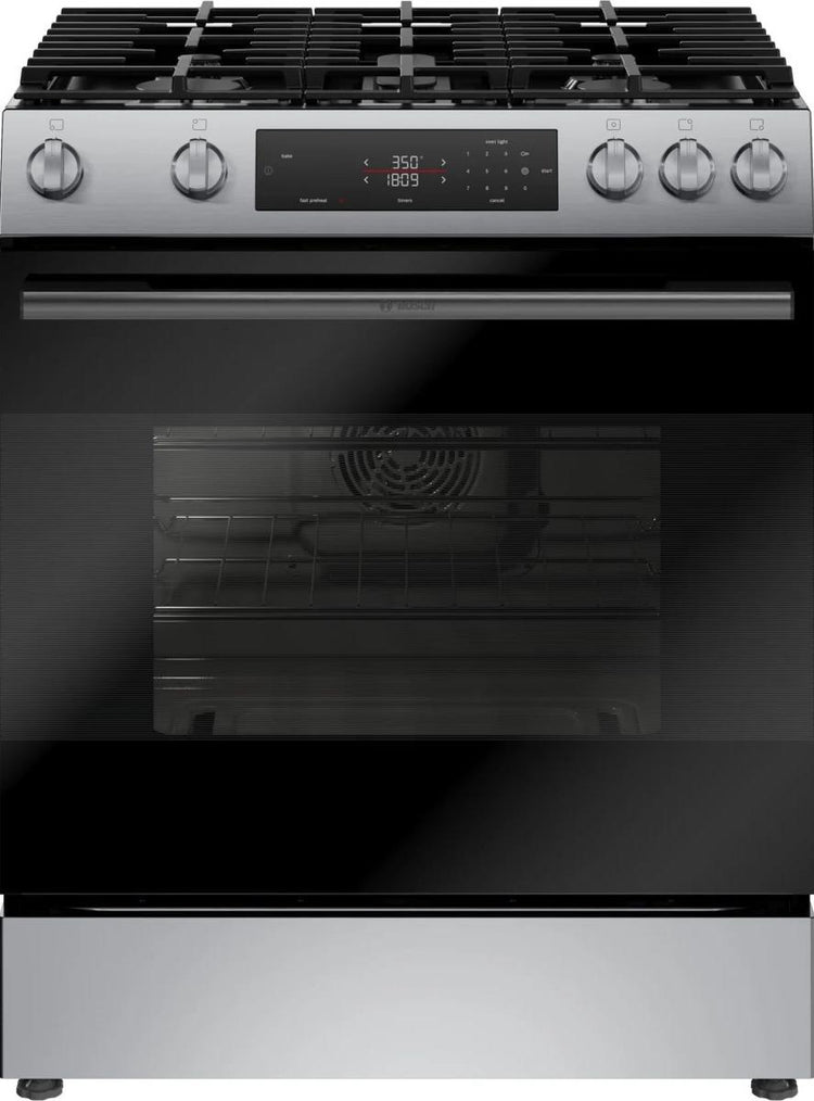 Bosch 100 Series 30" Slide-In Gas Range 5 Sealed Burners 5.8 ft. Cap. HGF1050MUC (PRICE) - Alabama Appliance