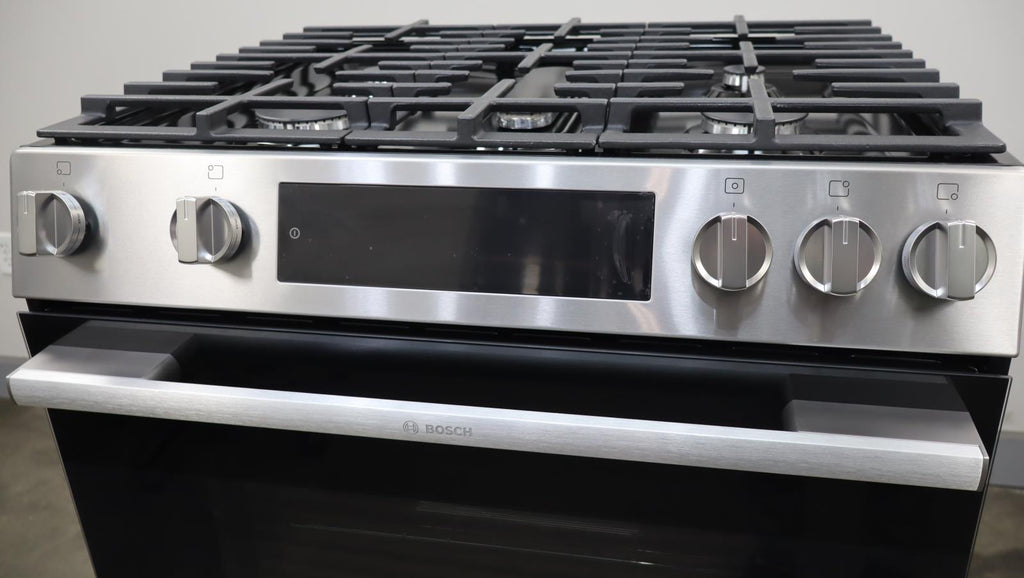 Bosch 100 Series 30" Slide-In Gas Range 5 Sealed Burners 5.8 ft. Cap. HGF1050MUC (PRICE) - Alabama Appliance