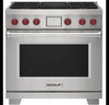 NIB Wolf M Series DF36450CSP 36" Stainless Freestanding Dual-Fuel Smart Range - Alabama Appliance