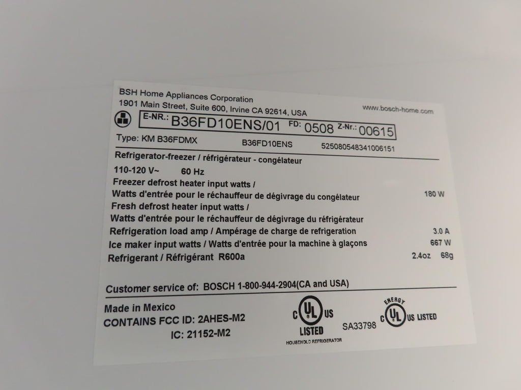 Bosch 100 Series B36FD10ENS 36" Freestanding French Door Smart Refrigerator