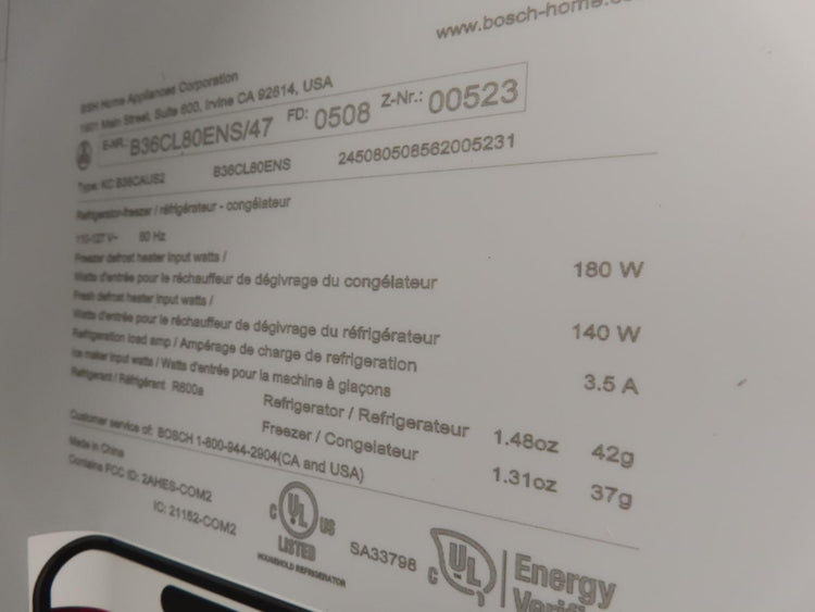 Bosch 800 Series B36CL80ENS 36" Counter Depth French Door Refrigerator S. Steel - Alabama Appliance