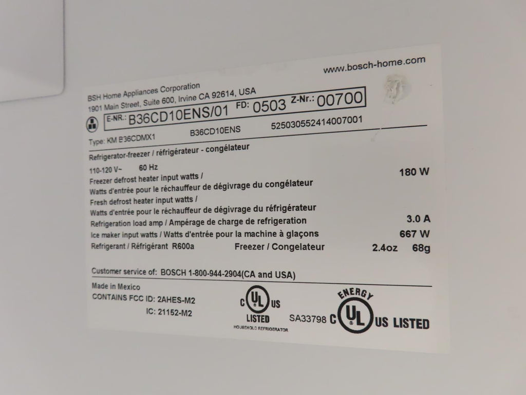 Bosch 100 Series B36CD10ENS 36" Freestanding French Door Smart Refrigerator - Alabama Appliance