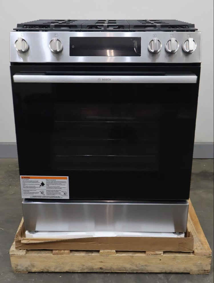 Bosch 100 Series 30" Slide-In Gas Range 5 Sealed Burners 5.8 ft. Cap. HGF1050MUC (PRICE) - Alabama Appliance