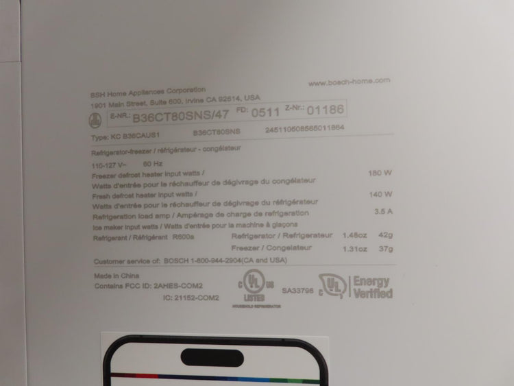 Bosch 800 Series B36CT80SNS 36 Inch Smart Counter Depth French Door Refrigerator