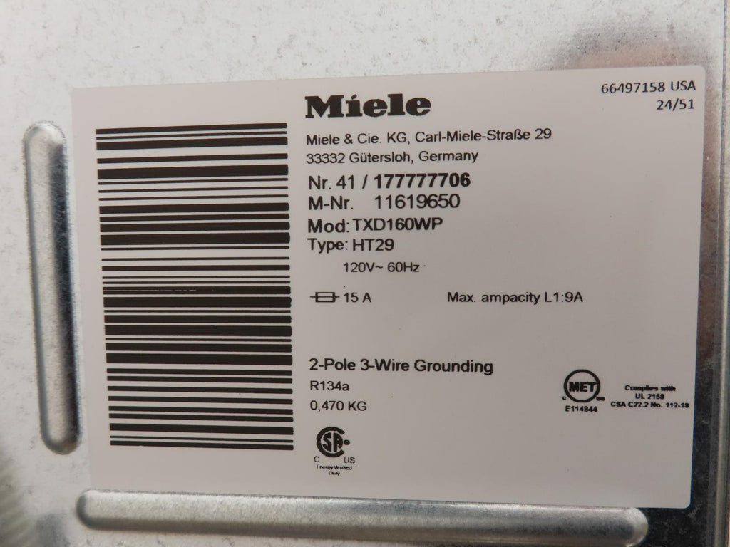 Miele 24" White Front Load Washer and Dryer Set WWD160 / TXD160WP