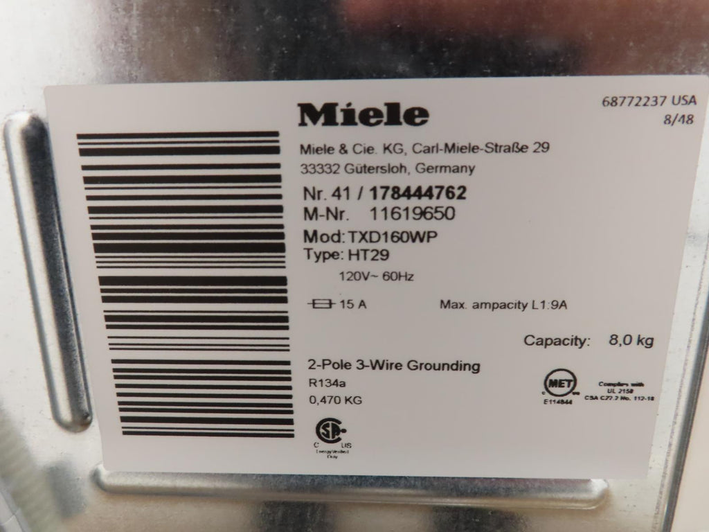 Miele 24" White Front Load Washer and Dryer Set WWD160 / TXD160WP