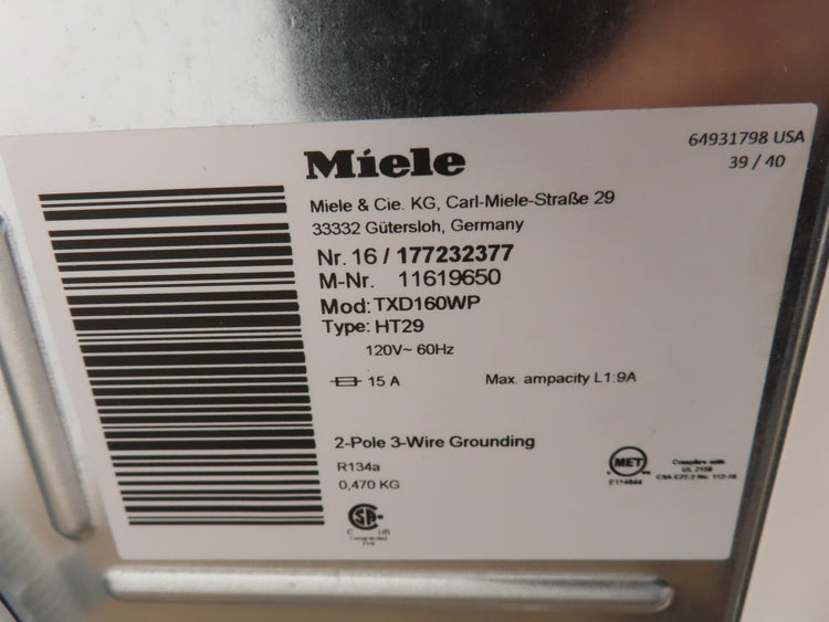 Miele 24" White Front Load Washer & Dryer Set WWD160 / TXD160WP 2 Year Warranty