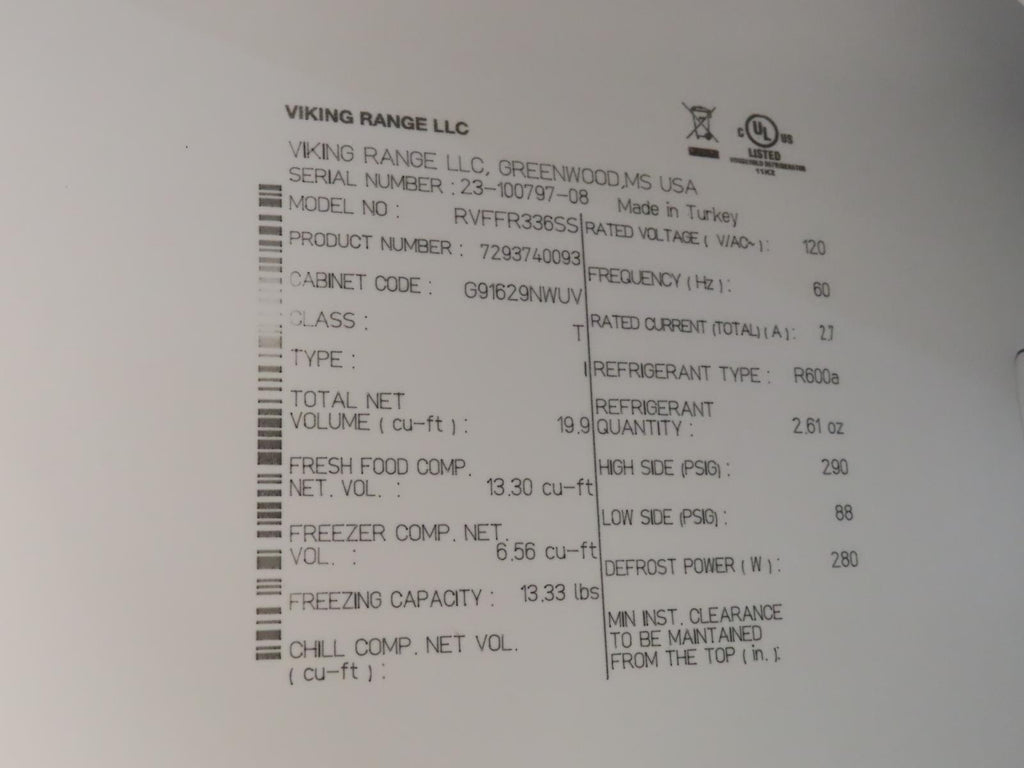 Viking 3 Series RVFFR336SS 36" Counter Depth French Door Refrigerator Pictures