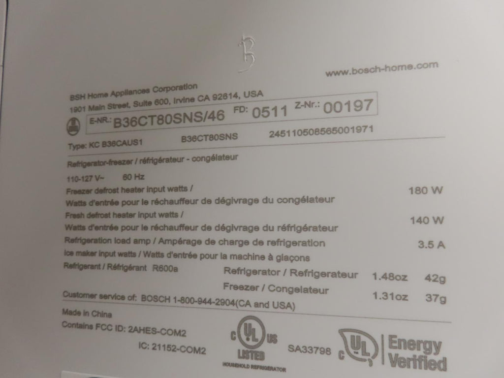 Bosch 800 Series B36CT80SNS 36" Smart Counter Depth French Door Refrigerator Pic
