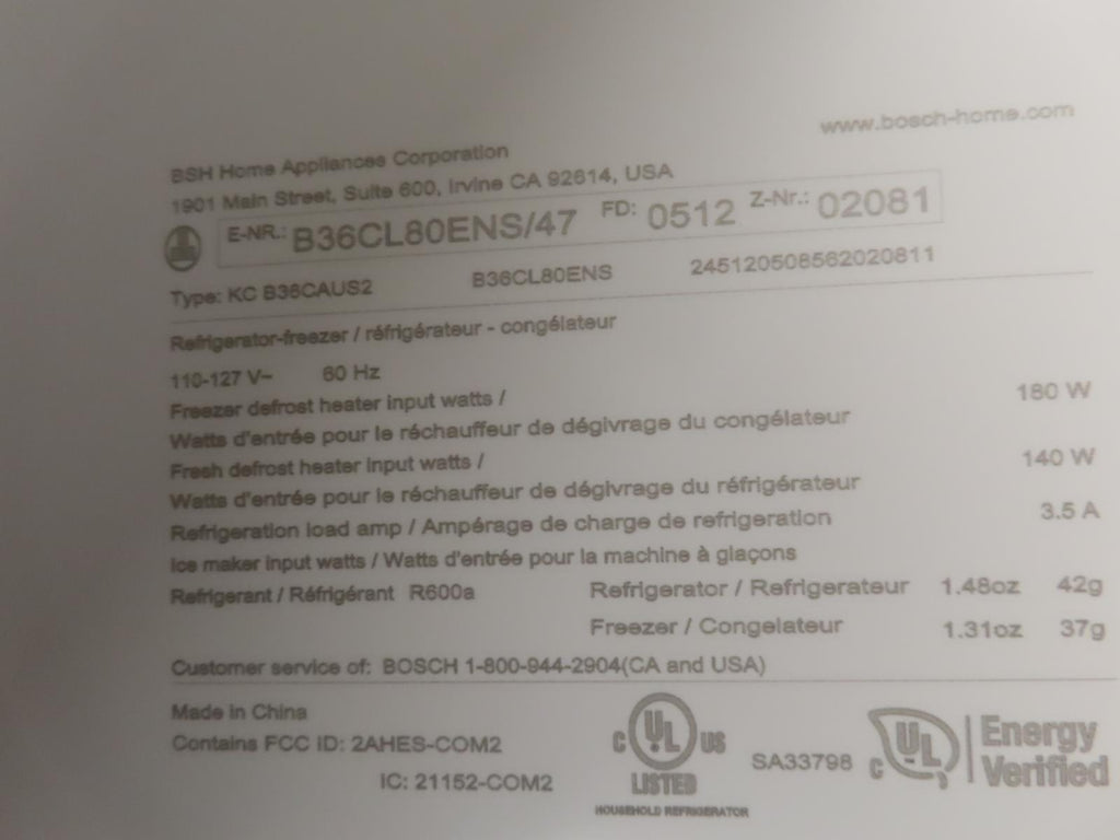 Bosch 800 Series B36CL80ENS 36" Counter Depth French Door Refrigerator S.Steel
