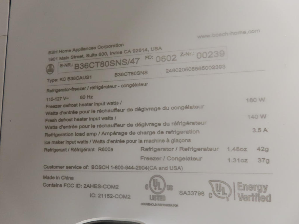 Bosch 800 Series B36CT80SNS 36" Smart Counter Depth French Door Refrigerator IMG