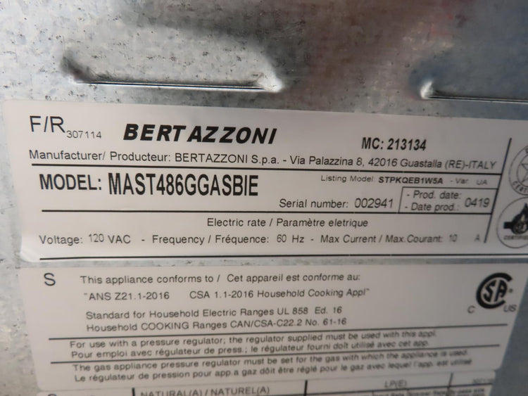 Bertazzoni Master Series MAST486GGASBIE 48" White Freestanding Gas Range