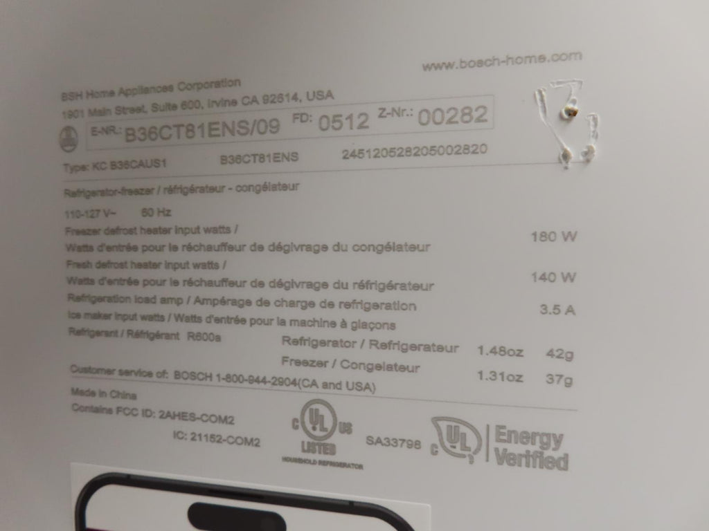 Bosch 800 Series B36CT81ENS 36" Smart French Door Bottom Mount Refrigerator