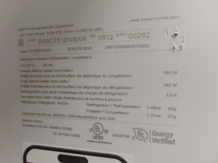 Bosch 800 Series B36CT81ENS 36" Smart French Door Bottom Mount Refrigerator