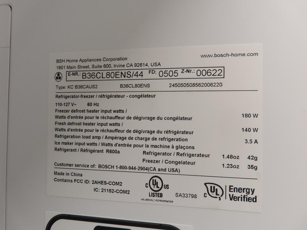 Bosch 800 Series B36CL80ENS 36" Counter Depth French Door Refrigerator S. Steel