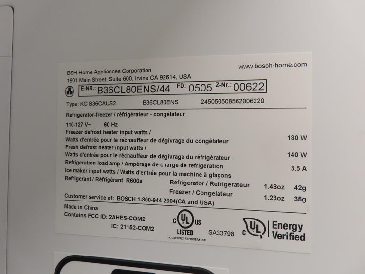 Bosch 800 Series B36CL80ENS 36" Counter Depth French Door Refrigerator S. Steel