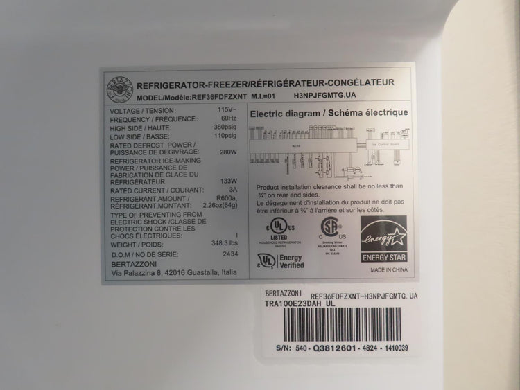 Bertazzoni Professional Series REF36FDFZXNT 36" 4-Door French Door Refrigerator