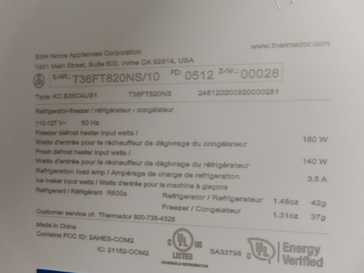 Thermador Professional Series T36FT820NS 36" Stainless French Door Refrigerator