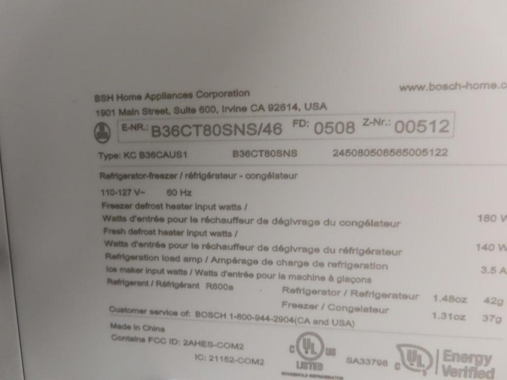 Bosch 800 Series B36CT80SNS 36" Smart Counter Depth French Door Refrigerator IMG