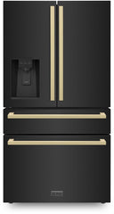 ZLINE Autograph Edition 36 In. 21.6 Cu. Ft. Fingerprint Resistant Black Stainless Steel Counter Depth French Door Refrigerator