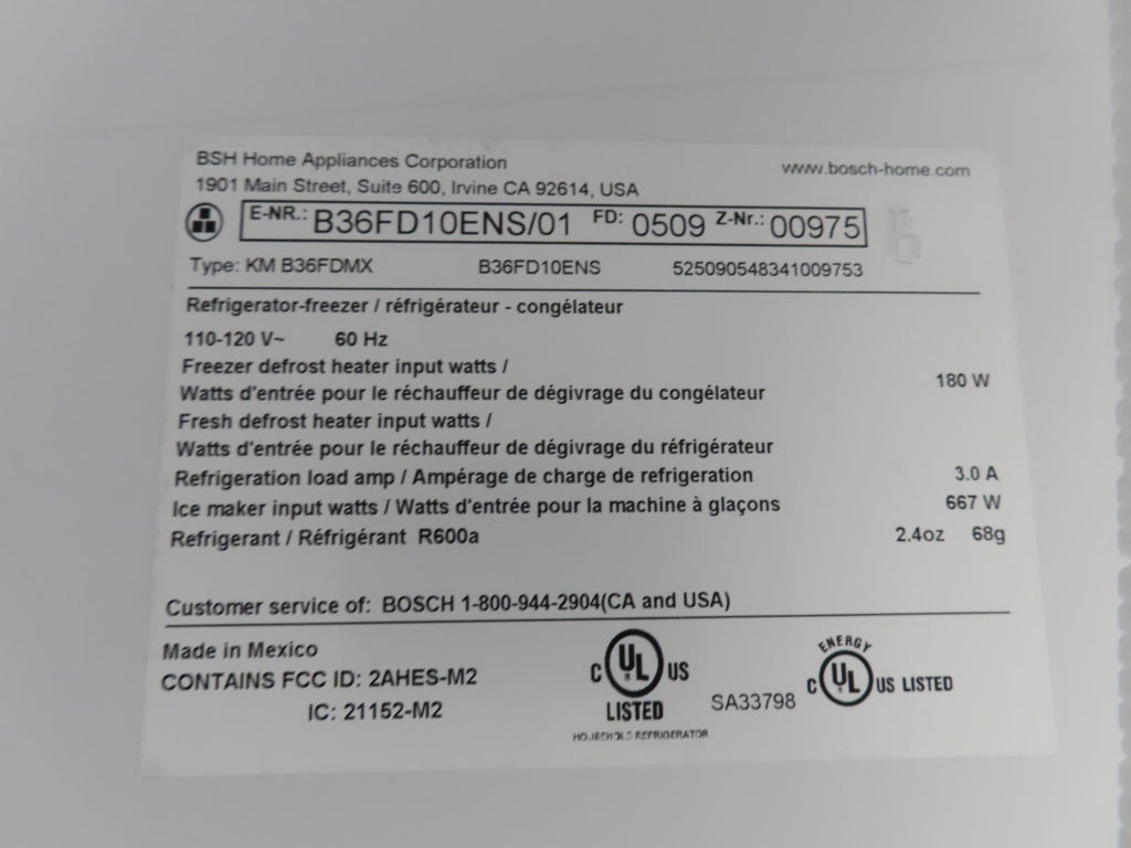 Bosch 100 Series B36FD10ENS 36" Freestanding French Door Smart Refrigerator IMGS