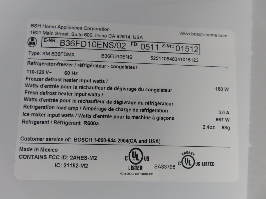 Bosch 100 Series B36FD10ENS 36" Freestanding French Door Smart Refrigerator