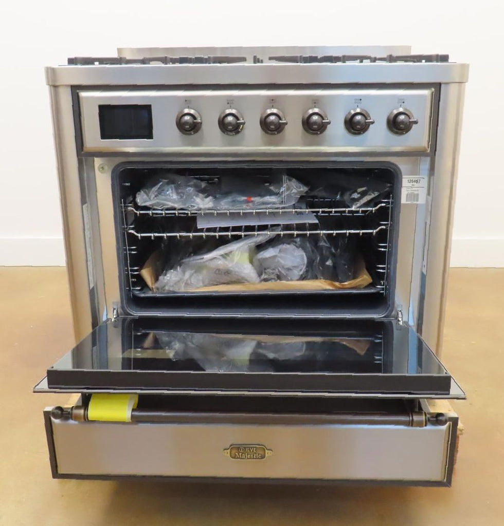 Ilve Majestic II Collection UM096DNS3SSB 36 Inch Freestanding Dual Fuel Range