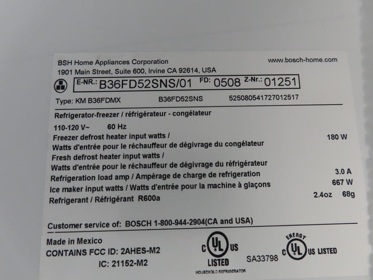 Bosch 500 Series B36FD52SNS 36" Freestanding French Door Smart Refrigerator