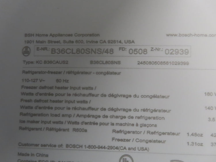 Bosch 800 Series B36CL80SNS 36" French Door Counter Depth Smart Refrigerator Pic